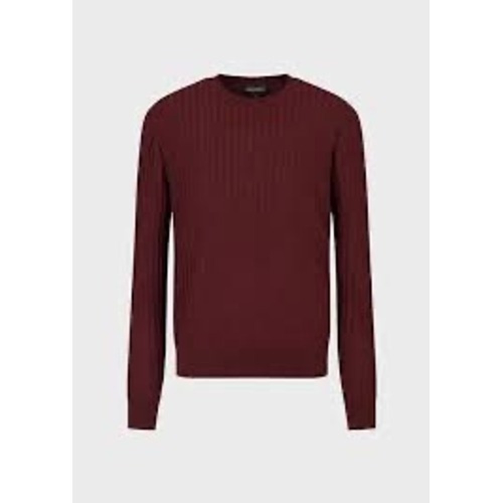 Emporio Armani Mens Burgundy Virgin Wool Ribbed Crew Neck Sweater 6L1MXC XXL
